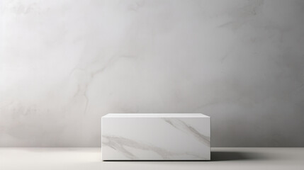 luxury white marble rectangular cuboid podium on a white background for product display and presentation, luxury and minimalistic look