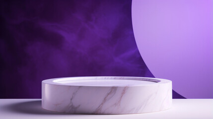 luxury white and purple marble cylinder podium on a purple background for product display and...