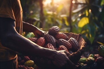 Cocoa Harvest: Explore the Vibrant Cocoa Plantation, Where Workers Harvest Cocoa Pods and Undertake...