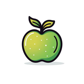 Isolated green apple cartoon, sticker icon, Logo, jpg, Generated AI