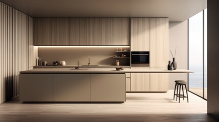 a minimalist kitchen with monochromatic tones, where clean surfaces and hidden storage solutions create an uncluttered space, allowing the beauty of simplicity to shine,