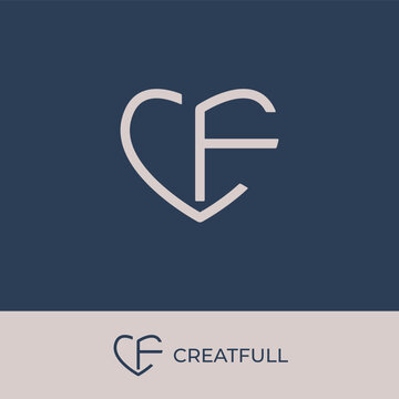 Initials FC Love Logo Line Vector. Letter CF Combine With Love Icon Simple Logo Design.