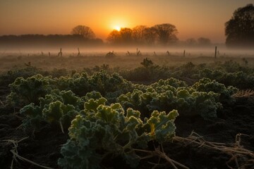 Kale sprouts at dawn. Generative AI