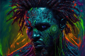 Black man's face with Afro hair painted with colors. Celebrating Black History Month!