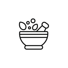 Mortar and pestle line icon isolated on transparent background. Pharmacy icon