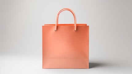 an isolated coral paper bag mockup on a pristine white surface, capturing the trendy color and attention to detail in this visually striking packaging.