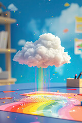 A tiny cloud raining rainbow