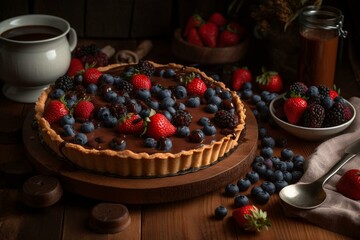 Delicious pie made with fresh berries and chocolate. Generative AI