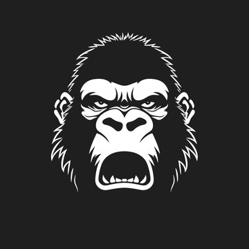Gorilla minimalist logo design. Illustration of gorilla face with black and white colors.