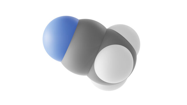 acetonitrile molecule, organic nitrile, molecular structure, isolated 3d model van der Waals