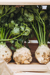 C&eacute;leri sur un &eacute;tal de march&eacute; de producteurs bio