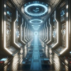 Space station or spaceship scifi style corridor or room
