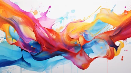 Foto op Canvas isolated swirls and loops in a rainbow of colors on a pristine white surface, capturing the fluid and dynamic movement of this visually striking abstract art. © Khan