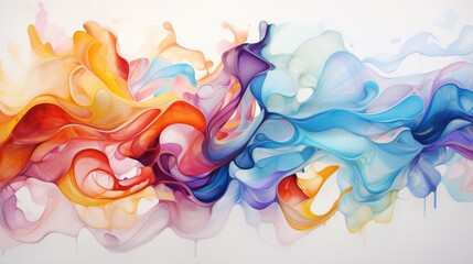 isolated swirls and loops in a rainbow of colors on a pristine white surface, capturing the fluid and dynamic movement of this visually striking abstract art.
