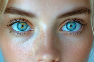 Naklejka premium Close-up of a girl's blue eyes. Selective focus.