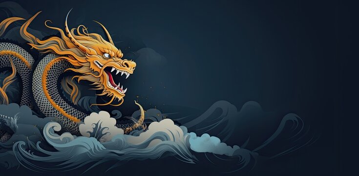 Dragon on a dark background, in the style of Chinese New Year