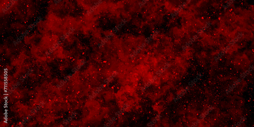 Wall mural abstract dynamic particles with soft red clouds on dark background. defocused lights and dust partic