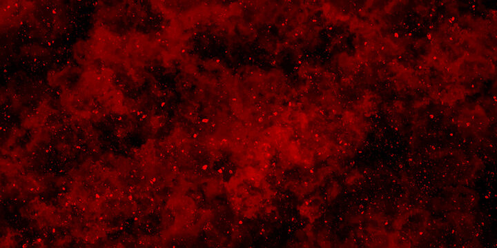 Abstract dynamic particles with soft red clouds on dark background. Defocused Lights and Dust Particles. Watercolor wash aqua painted texture grungy design.