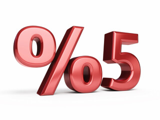 Five percent  render (isolated on white and clipping path)
