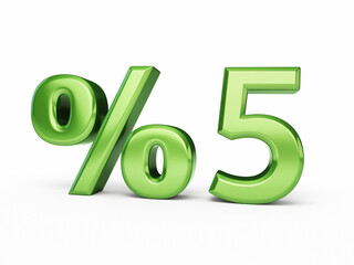 Five percent  render (isolated on white and clipping path)