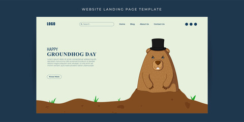 Vector illustration of Happy Groundhog Day Website landing page banner Template - obrazy, fototapety, plakaty