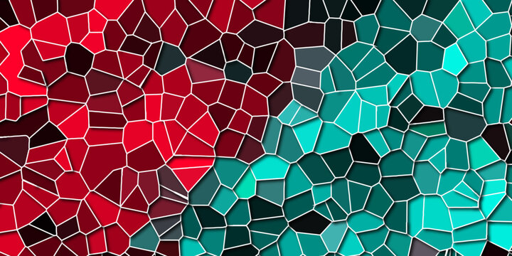  Abstract Light Royel Red & Blue Broken Stained floor design with crack stone. Artful decoration of stone cubes in architectural design. Geometric hexagon tiles textured with cracked rock