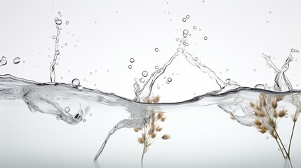 seeds floating in water against a white background, their graceful movement and the interplay of light and liquid creating a serene and enchanting aquatic scene.