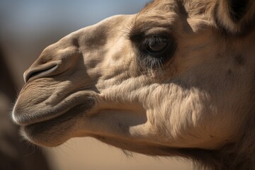 Up close look into the profile of a camel.