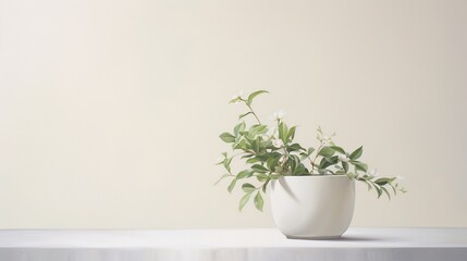 the beauty of a potted plant in an elegant vase set against a pristine white canvas.