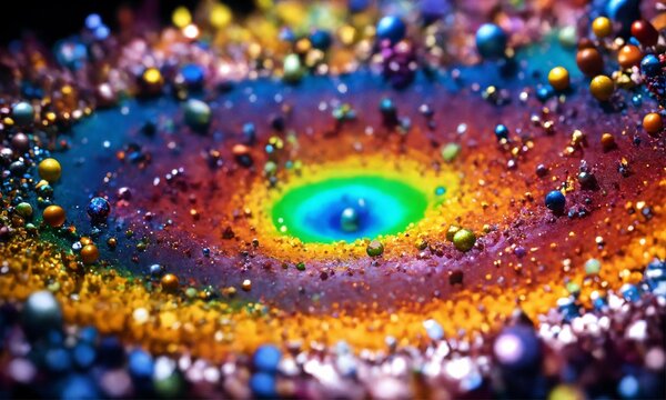 masterpiece, HDR, UHD, 12k, photorealistic, DLSR, D800, "Scanning electron microscope" pouring picture explosion of a rainbow background 
