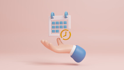 Business planning ,events, reminder and time manangement concept, schedule notification. meeting reminder. Online meeting, web chatting concept. Calendar with an alarm clock and bell icon.3d rendering