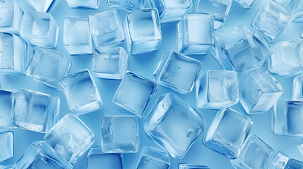 Fototapeta premium Glistening ice cubes form a crystalline border, framing a frozen world of blue transparency in a captivating frame of crystal ice blocks