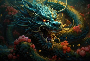 Fototapeta na wymiar Chinese new year banner Golden dragon