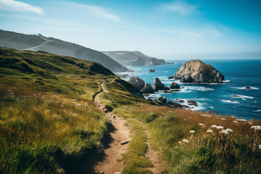 A scenic hike along a coastal trail, offering breathtaking views of rugged cliffs and the vast expanse of the ocean.