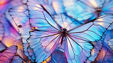 Close up macro shot of mesmerizing butterfly scales with iridescent hues and intricate patterns