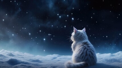 A lonely cat watch night sky with hope 