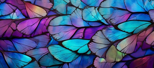 Fototapeta na wymiar Close up of delicate butterfly scales showcasing mesmerizing iridescent hues and intricate patterns