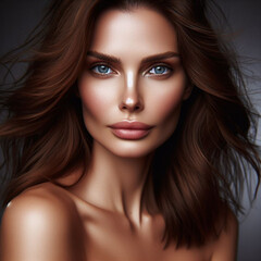 Naklejka premium Beautiful model female face with long hair.