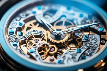 Intricate details of a handcrafted mechanical watch movement, showcasing delicate gears and jewels