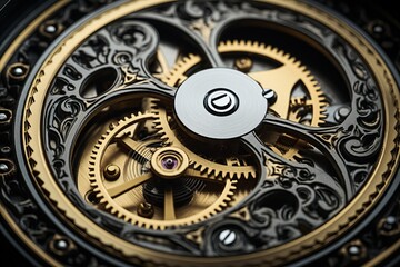 Intricate details of handcrafted mechanical watch movement with delicate gears and jewels
