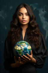 Naklejka premium woman holding globe