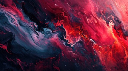 Abstract background of acrylic paint in red, blue and black colors - obrazy, fototapety, plakaty