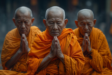 Buddhist monks in meditation - obrazy, fototapety, plakaty