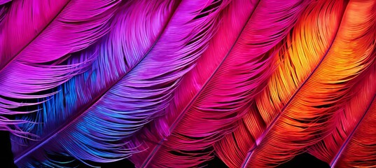 Vibrant peacock feather barbules in macro close up, showcasing intricate microstructures and hues