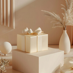 Abstract pastel pink colour of gift in the middle for seasonal greeting, mockup 