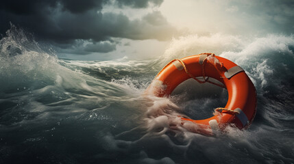 life buoy on the sea - obrazy, fototapety, plakaty