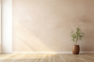 empty living room with wooden floor and plant