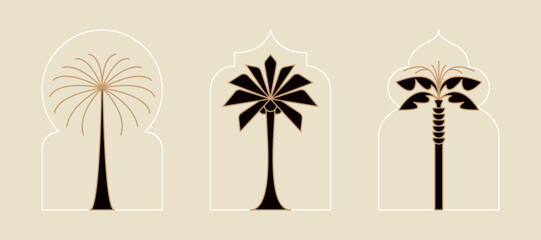 Palm tree thin line icon abstract design summer logo template modern minimal linear emblem for vacations rentals and travel services. Vector illustration