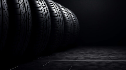 tires on black background with copy space 