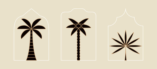 Palm tree thin line icon abstract design summer logo template modern minimal linear emblem for vacations rentals and travel services. Vector illustration